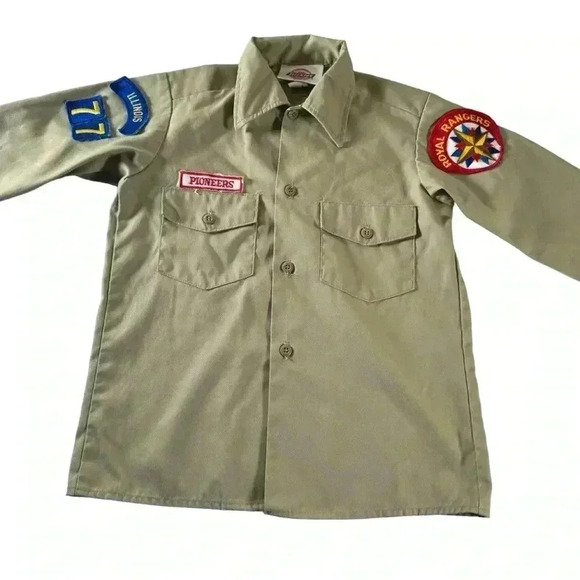Dickies Pioneers Scouts Illinois Youth Button Shirt Youth Size 10 Tan - Picture 1 of 12